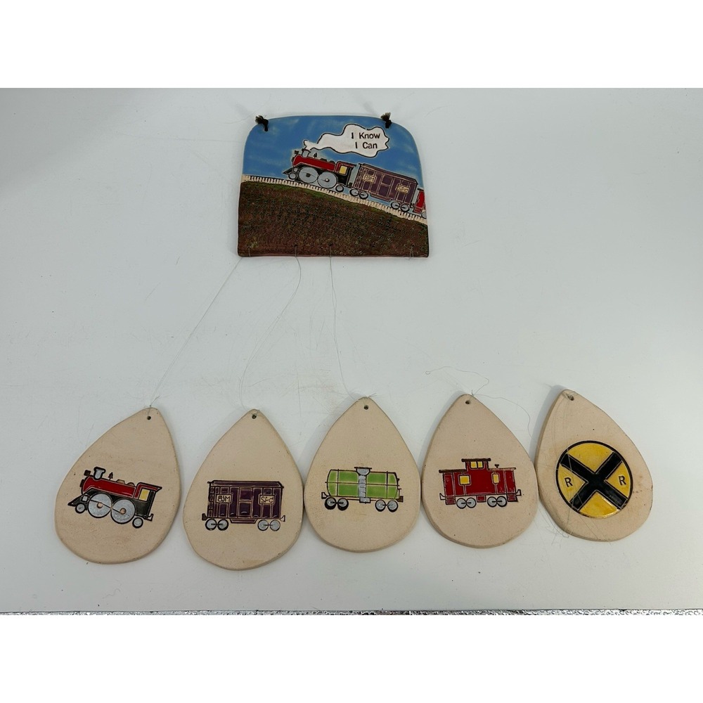 Vintage Handmade Ceramic Railroad Train Wind chime Decoration READ